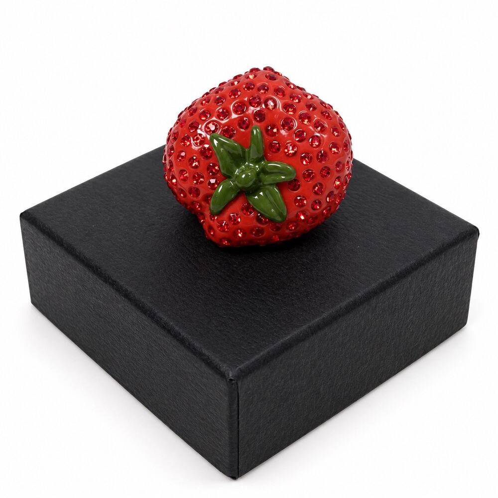 Betsey Johnson Strawberry Rhinestone Statement Ring Oversized Cottagecore 7 1/2